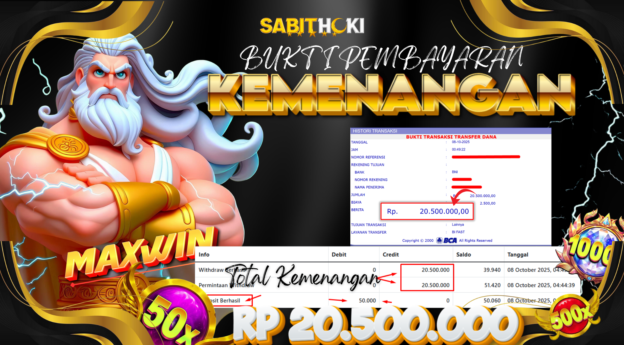 SELAMAT KEPADA MEMBER SETIA SABITHOKI YANG BERHASIL JACKPOT DI PERMAINAN GATES OLYMPUS X1000